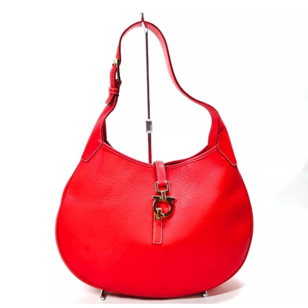 🏆💎💯 Salvatore Ferragamo Mancini Hobo Red Leather Shoulder Bag